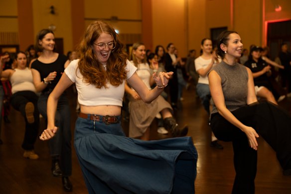 Alix Crowe (left) was invited to her first line dancing event by friends. 