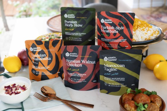 The Exotic Bazaar’s shelf-stable, 30-minute meal bases.