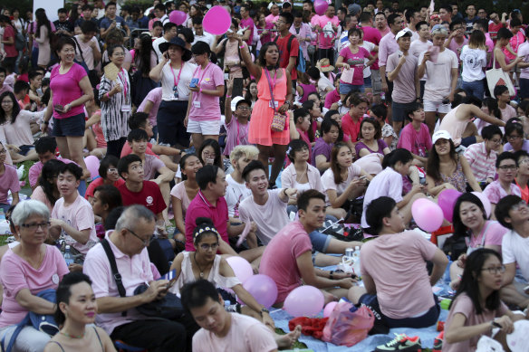 People of all ages join a Pink Dot rally in support of equal rights in Singapore in 2019.