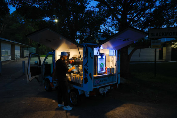 Gerome Creencia serves coffees between 9pm and 3am to hospital staff in Sydney.