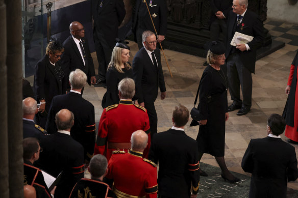 Prime Minister Anthony Albanese arrives at the abbey.