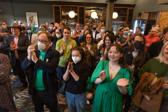 Greens supporters filled the Collingwood bar, in the winnable electorate of Richmond.