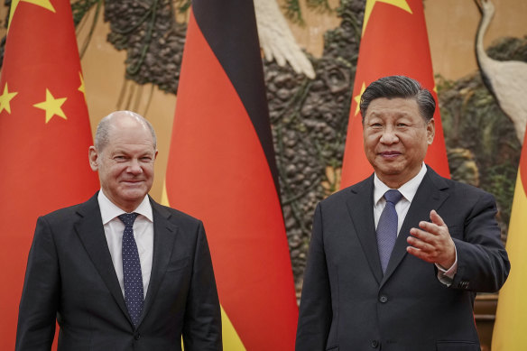 German Chancellor Olaf Scholz with Chinese President Xi Jinping in Beijing in November. Germany’s security strategy lists China as both friend and competitor.