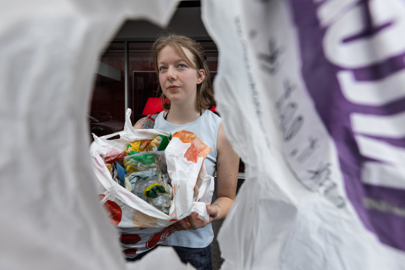 Lucinda Moje-O’Brien routinely recycles her plastic bags at REDcycle supermarket collection points.