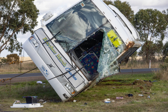 Thirteen children were taken to hospital after a truck collided with a school bus on Melbourne’s western fringe.