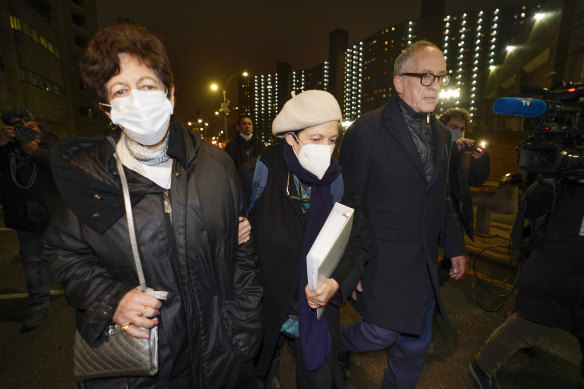 Christine Maxwell, left, Isabel Maxwell, center, and Kevin Maxwell, siblings of Ghislaine Maxwell, leave the courthouse after the verdict was read out. 