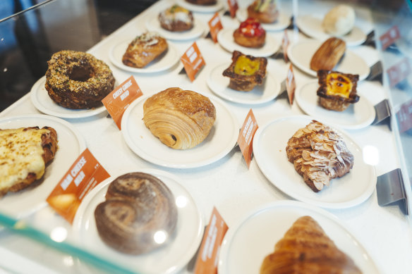 The corn cheese croissant tart is among the line up of creative treats at Tenacious Bakehouse, Darlinghurst.