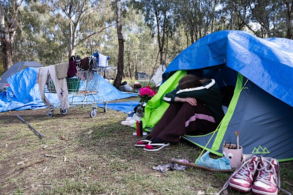 Just 19 years old, Mia is one of the youngest residents living in a tent city in Wilks Park, Wagga Wagga.