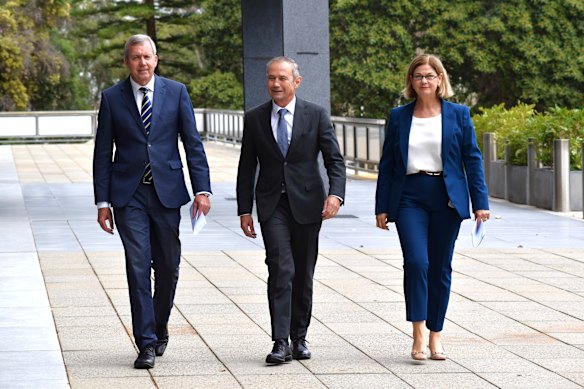 Police Minister Reece Whitby, Premier Roger Cook and Health Minister Meredith Hammat.