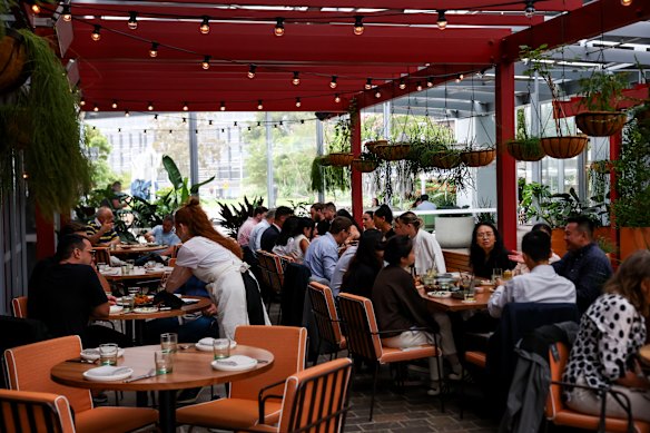 The outdoor dining area at Watermans. 