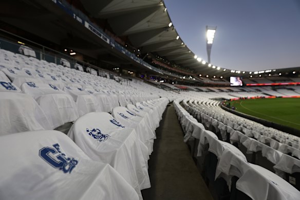 A view of GMHBA Stadium pregame.