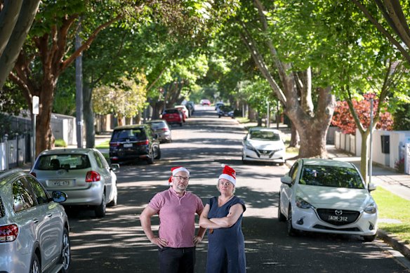 Stafford Street residents Pete Goss and wife Sarah Goss in Northcote, who used to have a street Christmas party for over a decade, but Council banned it this year