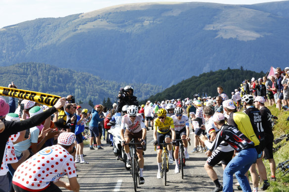 Tour de France riders finish in Le Markstein Fellering, France in 2023.