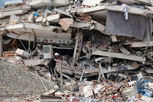 One of the many buildings destroyed during the twin earthquakes.