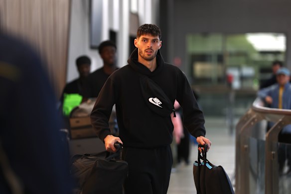 Patrick Beach arrives back in Melbourne from Australia’s World Cup campaign on Monday morning 