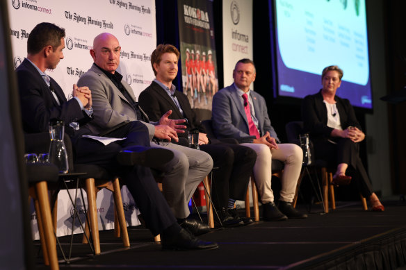 NESA chief executive Paul Martin (second from left) speaking on an explicit teaching panel at the Herald’s Schools Summit.