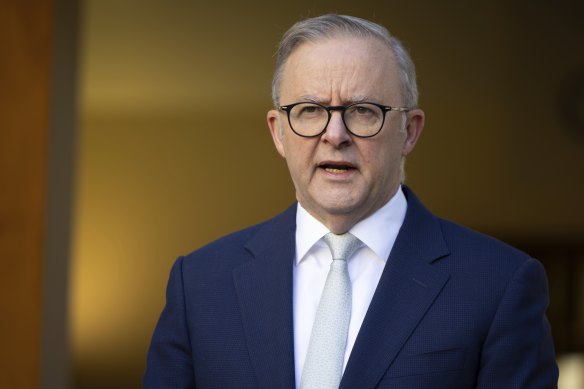 Prime Minister Anthony Albanese during a press conference at Parliament House in Canberra.