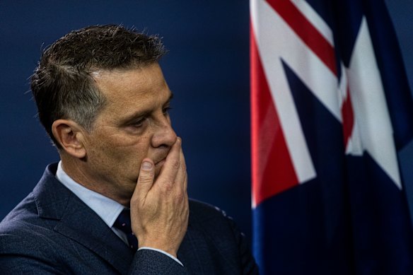 Health Minister Ryan Park at a press conference on Tuesday morning responding to questions about the alleged deliberate sabotage at Sutherland Hospital, Caringbah. 