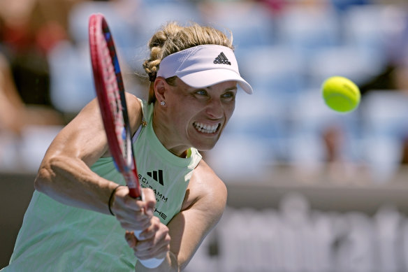 Angelique Kerber at Melbourne Park on Tuesday in her first match at a major tournament since returning from maternity leave.