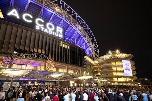Fans queue outside Accor Stadium.