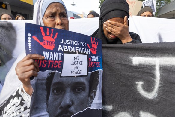 Hundreds of people had rallied peacefully for hours in an emotional protest in the heart of Footscray on Tuesday afternoon.