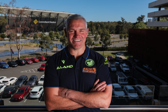 New Eels coach Jason Ryles poses for a photo at Parramatta Leagues Club.