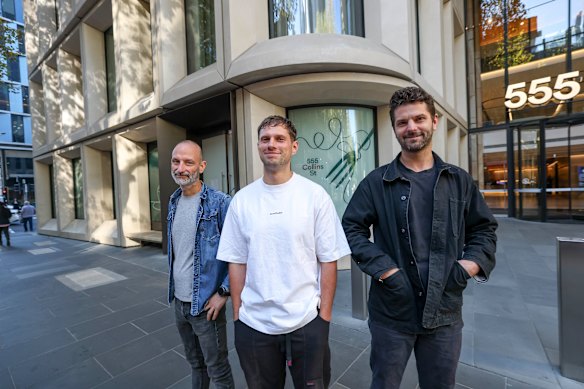 From left: Andreas Papadakis, James Kelly and Luke Skidmore outside their soon-to-open restaurant, Harriot.