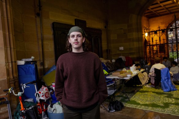 Harrison Brennan at the Pro Palestine encampment at the University of Sydney 