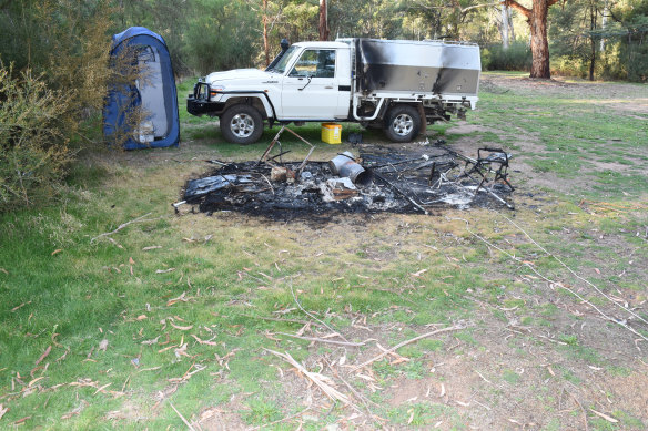 The burnt Bucks Camp crime scene.