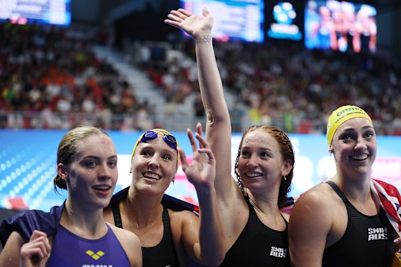 Milla Jansen, Olivia Wunsch, Mollie O’Callaghan and Meg Harris  maintained Australia’s unbeaten record since 2017. 