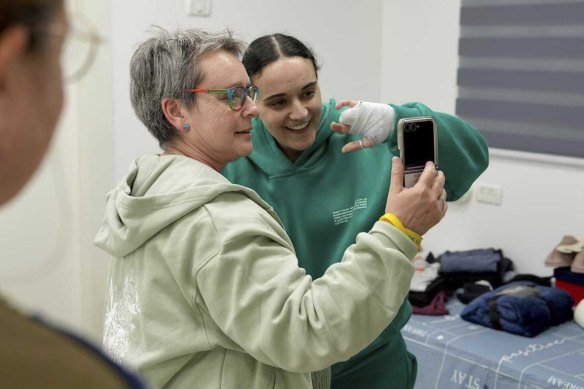 Emily Damari and her mother Mandy near Kibbutz Reim in southern Israel after Emily was released from captivity by Hamas militants in Gaza.