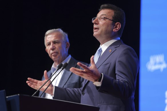 Istanbul Mayor Ekrem Imamoglu of the main opposition Republican People’s Party, CHP, makes statements in Ankara on Sunday.