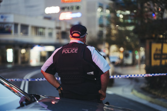 Police remain at the scene in Bondi Junction.