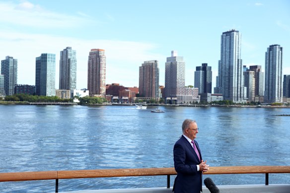 Prime Minister Anthony Albanese at the UN headquarters in New York on Saturday.