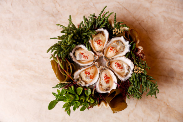Go-to dish: charred oysters, smoked wagyu fat and coconut vinegar.