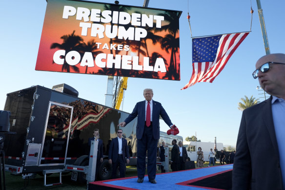 Donald Trump at a campaign rally at the Calhoun Ranch in Coachella, California, on Saturday.