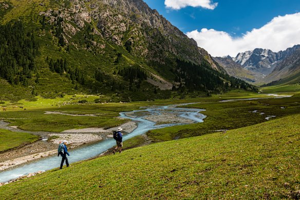 Hiking in the Tian Shan Mountains, Kyrgyzstan.