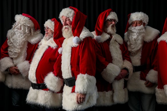 Aspiring Santas gathered for training at Melbourne’s “How to be Santa” training course run by Bruce Eagle in Springvale.