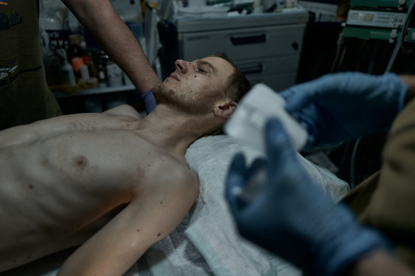 The stabilisation medical centre receives wounded Ukrainian soldiers and provides first aid in Donetsk Region, Kurakhove frontline, Ukraine, on Saturday.