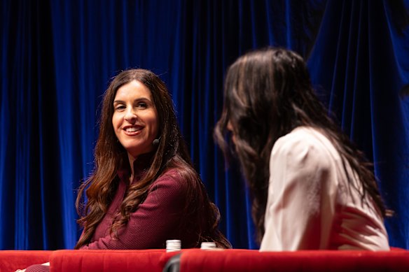 Randa Abdel-Fattah at the Sydney Writers’ Festival, next to Antoinette Lattouf, The festival stood by its invitation to the controversial author.