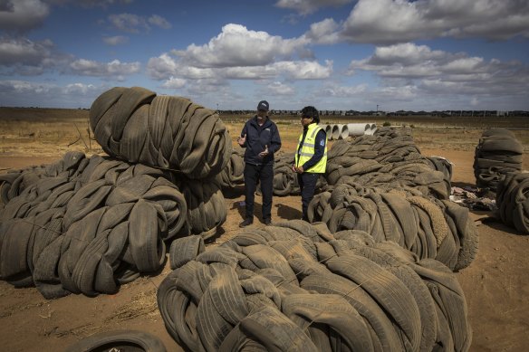 The EPA says many of the waste tyres come from dealerships, who pay a fee to the dumpers to take them off their hands.