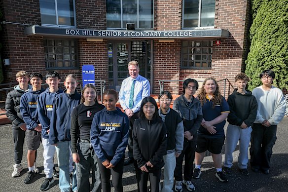 Box Hill Senior Secondary College principal Warren Dawson with the school’s student leaders.