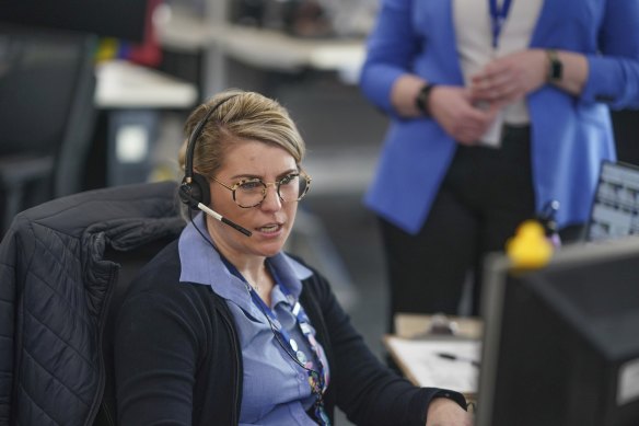 ESTA ambulance dispatcher Sarah Kuskopf takes a call in September.