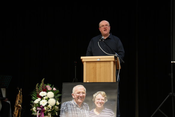 Matt Patterson pays tribute to his parents at the service.