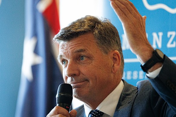 Federal opposition leader Angus Taylor makes an address at the Sydney Menzies Research Centre on Tuesday.