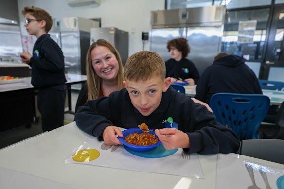 Rachel Cooke with son Christian at the Melton Specialist School lunch club. 