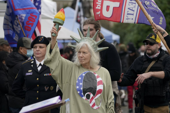 A QAnon protester in Washington at the January 6 storming of the Capitol.