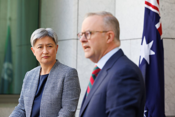 Foreign Affairs Minister Penny Wong and Prime Minister Anthony Albanese on Tuesday.