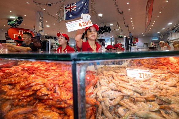 Prawns for sale during the Christmas rush at the Sydney Fish Market in Pyrmont.