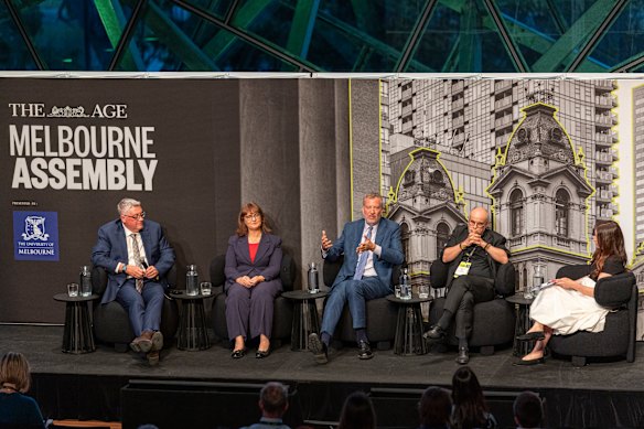 From left: John Harnden, Carolyn Evans, Bill de Blasio and Carlos Moreno in discussion with Annika Smethurst.